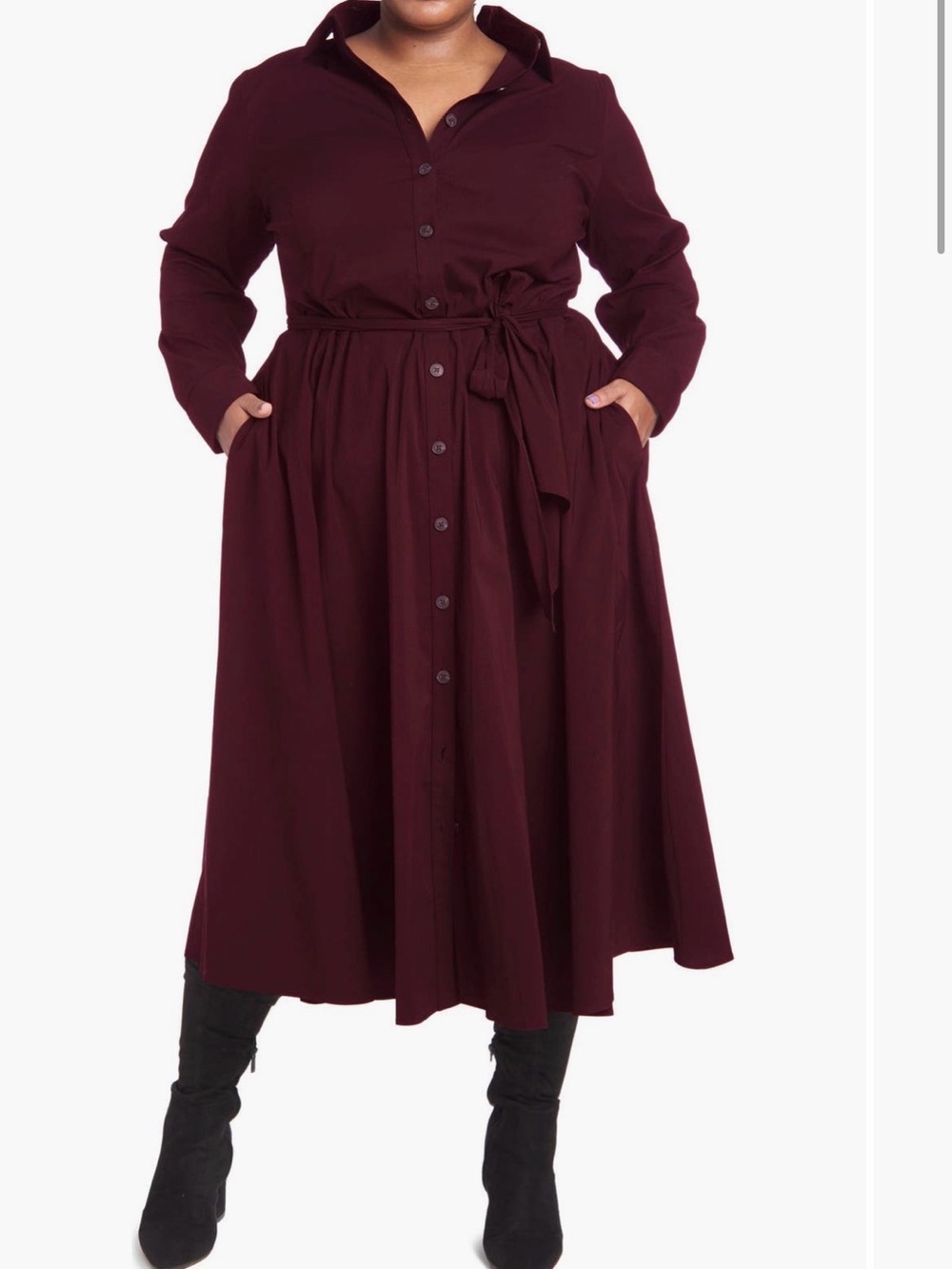 Pari Passu Size 18W Tie-Waist Shirt Maxi Dress in Deep Burgundy